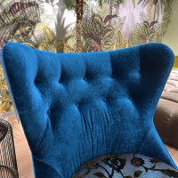Bretz - Drehsessel Coco Island Hoch In Stoff 61 9426 Velours Enzianblau Blau Und Sitzkissen Stoff 67 3832 Arabesk Türkis - 3