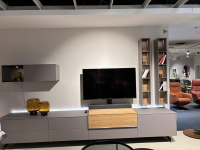 Musterring - Anbauwand Q Media 2.0 Glas Fango Satinato Grau Absetzung Eiche Massiv Gestell Chrom Gebürstet Mit Beleuchtung - 8