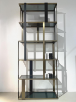 Eichholtz - Cabinet Clio Shelf Brass Brushed Black Finish Glass Smoke Gray - 3