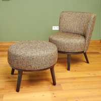 Bielefelder Werkstätten - Drehsessel Polo Cocktail Stoff BW Troy Braun Gestell Esche Schwarz Gebeizt Inklusive Hocker - 2