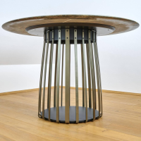 Janua - Esstisch Basket Stein Platte Rainforest Green Grün Gestell Messinglasur Bronze - 7