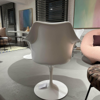 Knoll International - Armlehnstuhl Saarinen Tulip Schale Weiß Drehbar Sitzkissen Tessuto Hopsack Charcoal Dunkelgrau - 5