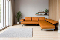 JOOP! - Ecksofa 8106 Echtleder Leonessa Almond Braun Sockel Wildeichenholz Massiv Füße Edelstahl Inklusive Kissen - 9