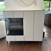 Loddenkemper - Highboard Minos Holz Furnier Mit Glaseinsatz Kristallgrau Grau Füße Schwarz Balken In Absetzung Rechts - 5