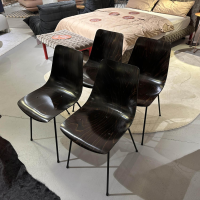 Ligne Roset - 4er-Set Stuhl CM131 Schale Buchensperrholz Dunkelbraun Gebeizt Gestell Stahl Schwarz Lackiert - 2