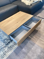 Loddenkemper - Couchtisch Linee Living LS24 Galano Lack Terrabraun Grau Braun Absetzung Eiche Wellenoptik Füße Metall Schwarz - 6