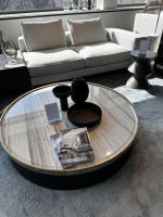 Minotti - Couchtisch Bailly Platte Marmor Zebrino Grau Ring Hellgold Gestell Louro Faia Mokkafarbig Braun Lackiert - 4