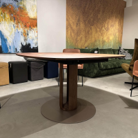 Rodam - Esstisch Sqround Ast Nussbaum Hartwachssiegel Bodenplatte Sahara Beige Mit Auszug - 7