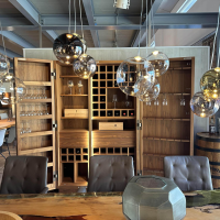 Riva1920 - Schrank Cambusa Wine Nussbaum Massiv Geölt Akzent Eisen Irondust Lackiert Mit LED Beleuchtung - 9