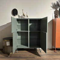 Contur - Highboard Venzone Lack 167 Onice Grün Einsatz Eiche Gestell Metall - 6