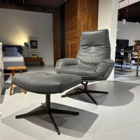 Bielefelder Werkstätten - Sessel Daron Leder Java Vulcano Grau Sternfuß Metall Bronze Matt Inklusive Hocker - 7