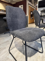 Global - 6er-Set Stuhl Dinner Stoff Microfaser Ledo Grau Gestell 1x Stativ Drehbar Metall Schwarz 1x Stativ Fest Metall Schwarz Und 4x  Kufen Eisen Schwarz - 4