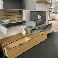 Wöstmann - Wohnwand WM 2380 Lack Samtgrau Holz Balkeneiche Und Wildeiche Massiv Mit Beleuchtung - 8