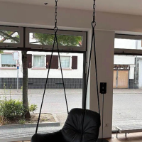 Freifrau - Schaukelsessel Leya Swing Seat Indoor Außen Stoff Gobelin Oasis Pfaumotiv Innen Leder Adora Ebony 95001 Schwarz - 6