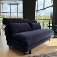 Ligne Roset - Schlafsofa Multy Stoff Amalfi Dark Blue Blau Gestell Anthrazit Mit Polyäthermatratze Und 2 Großen Kissen - 3