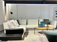 Walter Knoll - Sofa Grand Suite Stoff Lino Shadow 7707 Creme Ablage Leder Saddle Schwarz Sockel Buche Schwarz Lackiert - 7