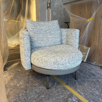 Minotti - Sessel Torii Medium Stoff Kerlin 01 Granito Grau Sockel Leder Aspen 28 Ardesia Drehbar - 5