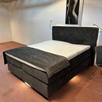 Musterring - Boxspringbett MR Dubai Stoff D 520 Anthrazit Samt Füße Chromkufe Inklusive Matratzen Und Beleuchtung - 5