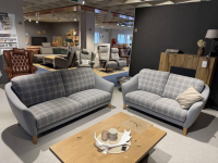 Schröno - 2er-Set Sofa Seefeld Stoff 651801 Grau Kariert Füße Eiche Massiv Natur Inklusive Sessel - 8