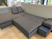 Signet - Schlafsofa Isla Stoff Reno Schiefer Grau Gestell Bügel Eiche Schwarz Inklusive Kissen Und Tablett - 7