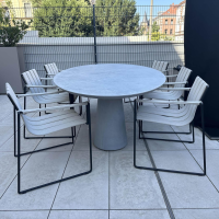 Royal Botania - Sitzgruppe Tisch Conix Ellipse Platte Beton Cement Grau Stuhl Strappy 55 Polster Natural Linen Beige Gestell Anthrazit - 6