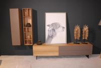 Paul Lindberg - Wohnwand Tookan Massiv Geölte Eiche Glastüre Satinato Taupe - 3