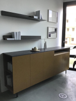 Novamobili - Sideboard Front Lack Matt Ambra Braun Deckplatte Marmor Pietra Schwarz Gestell Metall Brüniert Mit Konsolen Ellie Schwarz - 3