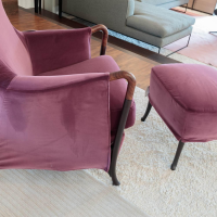 Giorgetti - Sessel Progetti 63340 Stoff Samt Adamo Und Eva 02 Aubergine Violett Pink Gestell Holz Matt Gebeizt Inklusive Hocker - 5