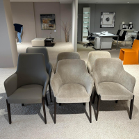 Molteni & C - 6er Set Stuhl Chelsea Stoff WF322 Wien Grau Und Leder L209 Extra Grau Beige Füße Eukalyptus Schwarz - 8