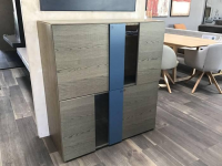 Presotto - Highboard Madia Korpus Eiche Basalt Antik-Look Einlagen Aus Glas - 4