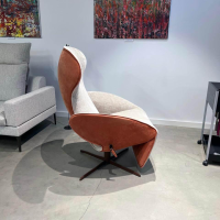 Jori - Relaxsessel Daydreamer Innen Stoff Mumble C0026 Beige Außen Leder Nubuk Rosso Braun Orange Drehgestell Metall Oxid Rot - 2