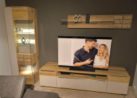 Decker - Wohnkombination Carson Asteiche Massiv Bianco Geölt Front Akzent Glas Schlamm Satiniert Inklusive LED Beleuchtung - 7
