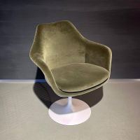 Knoll International - Armlehnstuhl Saarinen Tulip Stoff Dedar Eva Mousse 168 Grün Schale Kunststoff Weiß Drehgestell Metall Weiß - 5