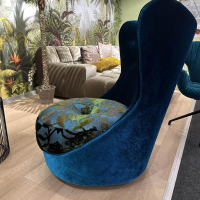 Bretz - Drehsessel Coco Island Hoch In Stoff 61 9426 Velours Enzianblau Blau Und Sitzkissen Stoff 67 3832 Arabesk Türkis - 8