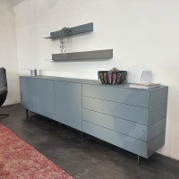 Contur - Sideboard 3900 Glattlack 498 Taubenblau Abdeckplatte Glas Gefrostet Inklusive 2 Wandboards - 8