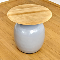 Gloster - Beistelltisch Blow Low Platte Teak Gestell Keramik Glasiert Smoke Grau - 8