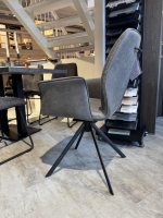 Global - 6er-Set Stuhl Dinner Stoff Microfaser Ledo Grau Gestell 1x Stativ Drehbar Metall Schwarz 1x Stativ Fest Metall Schwarz Und 4x  Kufen Eisen Schwarz - 5