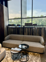 Rubelli Casa - Sofa 260 Lago Stoff Grau Rücken Leder Schwarz Füße Schwarz - 10
