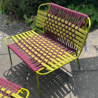 Paola Lenti - Outdoor Sessel Telar Geflecht 1A Weave Bordeaux Rot Und Verde Grün Gestell Stahl Verde Grün Mit Hocker - 3