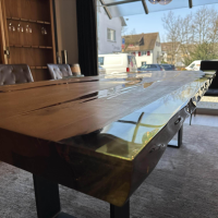 Riva1920 - Esstisch Kauri Newton Platte Holz Kauri Mit Kunstharz Ausgegossen Gestell Eisen Irondust Lackiert - 3