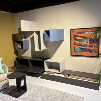 Contur - Wohnwand 5800 A99908 Lack Hochglanz Tufo Grau Lack Matt Perla Weiß Und Oceano Blau - 4