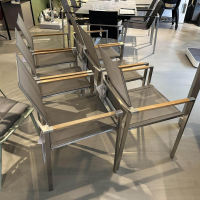 Barlow Tyrie - 6er Set Stapelstuhl Mercury Bespannung Sling Titanium Grau Gestell Edelstahl Mit Teakholz Armen - 7