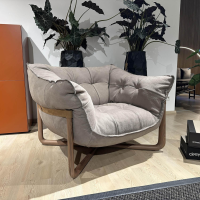 Cierre - Lounge Sessel Donald Leder 5 Nabuk 97 Tortora Braun Grau Gestell Canaletto Walnuss Gebleicht - 4