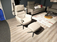 Hukla - Relaxsessel Henri Leder Cloudy Smoke Creme Weiß Grau Sternfuß Schwarz Inklusive Hocker - 4