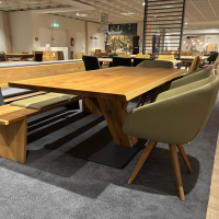 Wimmer - Essgruppe Zweigl Holz Rustikale Asteiche Leder Colorado 546 Olivegrün Grün Gestell Metall RAL7021 Schwarzgrau - 4