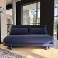 Ligne Roset - Schlafsofa Multy Stoff Amalfi Dark Blue Blau Gestell Anthrazit Mit Polyäthermatratze Und 2 Großen Kissen - 5