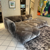 Bretz - Ecksofa Teratai H106li Bezug Stoff 65 9681 Hochflor Velours Feather Grey Grau Gleiter Schwarz - 6