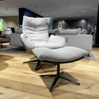 COR - Relaxsessel Cordia Lounge Korpus Leder Trüffel Braun Sitz Stoff Ecru Taupe Grau Gestell Lack F01 Schwarzbraun Mit Hocker - 6