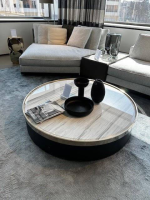 Minotti - Couchtisch Bailly Platte Marmor Zebrino Grau Ring Hellgold Gestell Louro Faia Mokkafarbig Braun Lackiert - 2