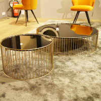 Minotti - Beistelltisch Caulfield 100x28 Gold Glasplatte Gold Metallgestell Glänzendes Hellgold - 5